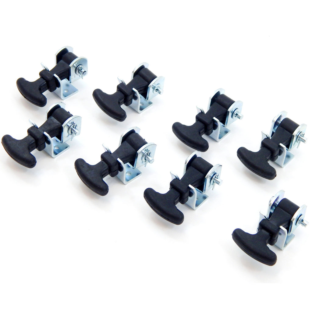 8 fits Pack Rubber Hood Latch + Catch Hold-Down Kit 2.5" Inch Mini Easy Grip Draw Latch Zinc Plated Steel Brackets and Hardware Replacement 2 1/2" Compartment Luggage Container Battery Box Tiedown LP Bottle Cover