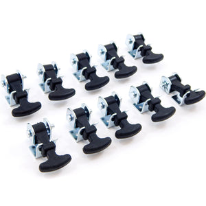 10 fits Pack Rubber Hood Latch + Catch Hold-Down Kit 2.5" Inch Mini Easy Grip Draw Latch Zinc Plated Steel Brackets and Hardware Replacement 2 1/2" Compartment Luggage Container Battery Box Tiedown LP Bottle Cover