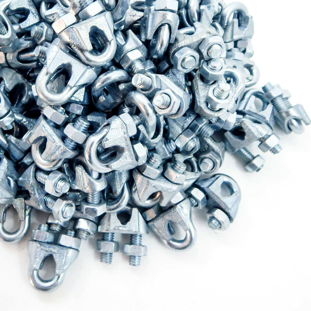 100 fits NEW Malleable Zinc Wire Rope Cable Clips, 1/4"