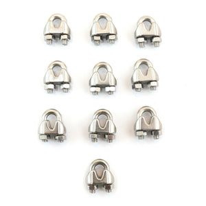10 fits - Stainless Steel Wire Rope Cable Clips 1/8" - 3mm Premium Brand New