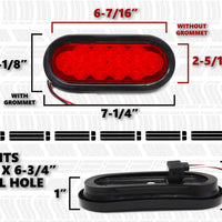 (16) fits Trailer Truck LED Sealed RED 6" Oval Stop/Turn/Tail Light Marine Waterproof