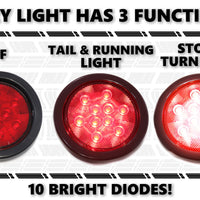4" fits Round 1 Red & 1 Amber 10 LED Stop Turn Tail Light Brake Flush Truck Trailer