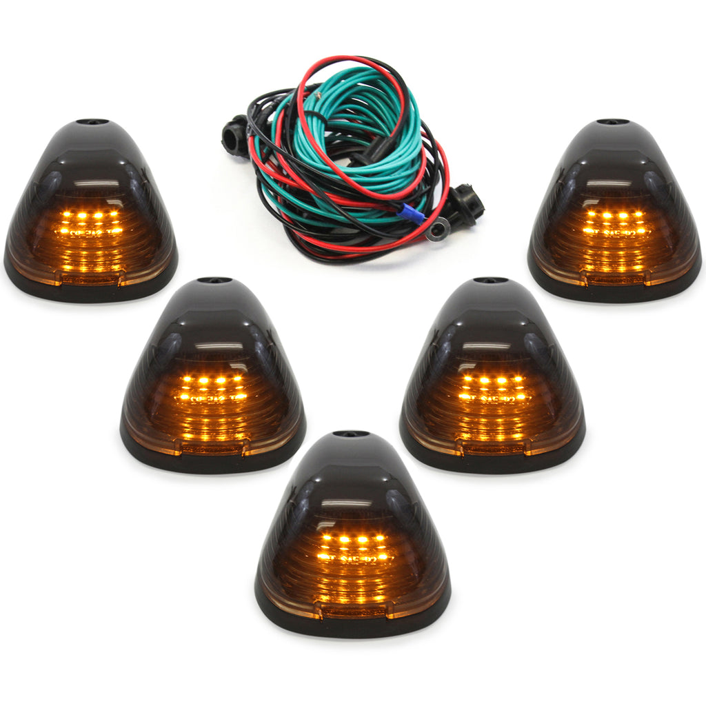 2000 fits Ford Superduty 5-Piece Smoked Lens Amber LED Cab Roof Running Marker Light Set Complete Kit with Wiring Harness