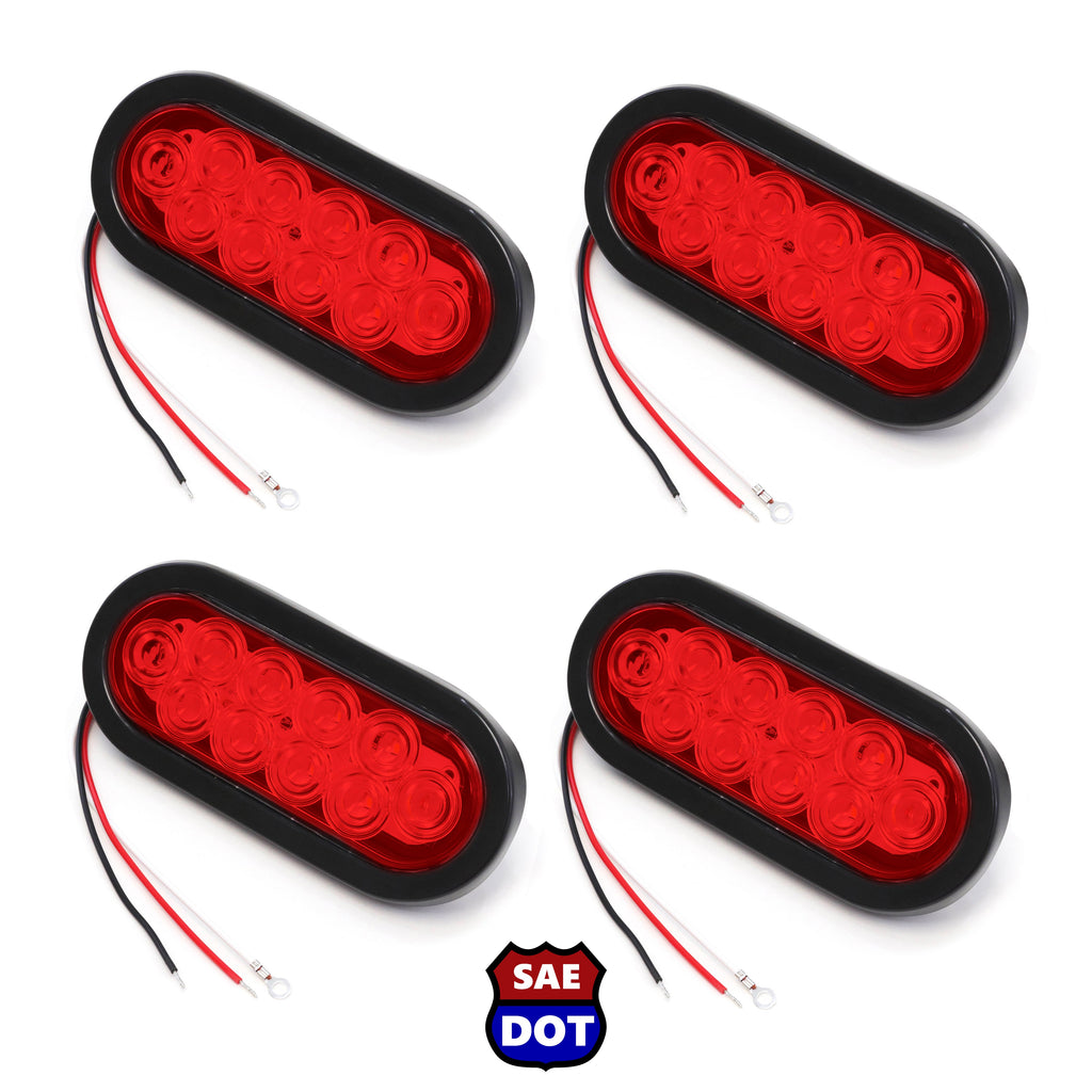 (4) fits Trailer Truck LED Sealed RED 6" Oval Stop/Turn/Tail Light Marine Waterproof