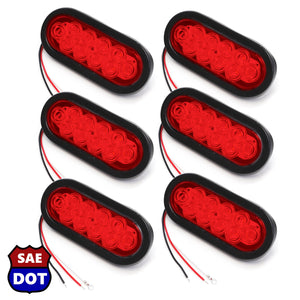 (6) fits Trailer Truck LED Sealed RED 6" Oval Stop/Turn/Tail Light Marine Waterproof
