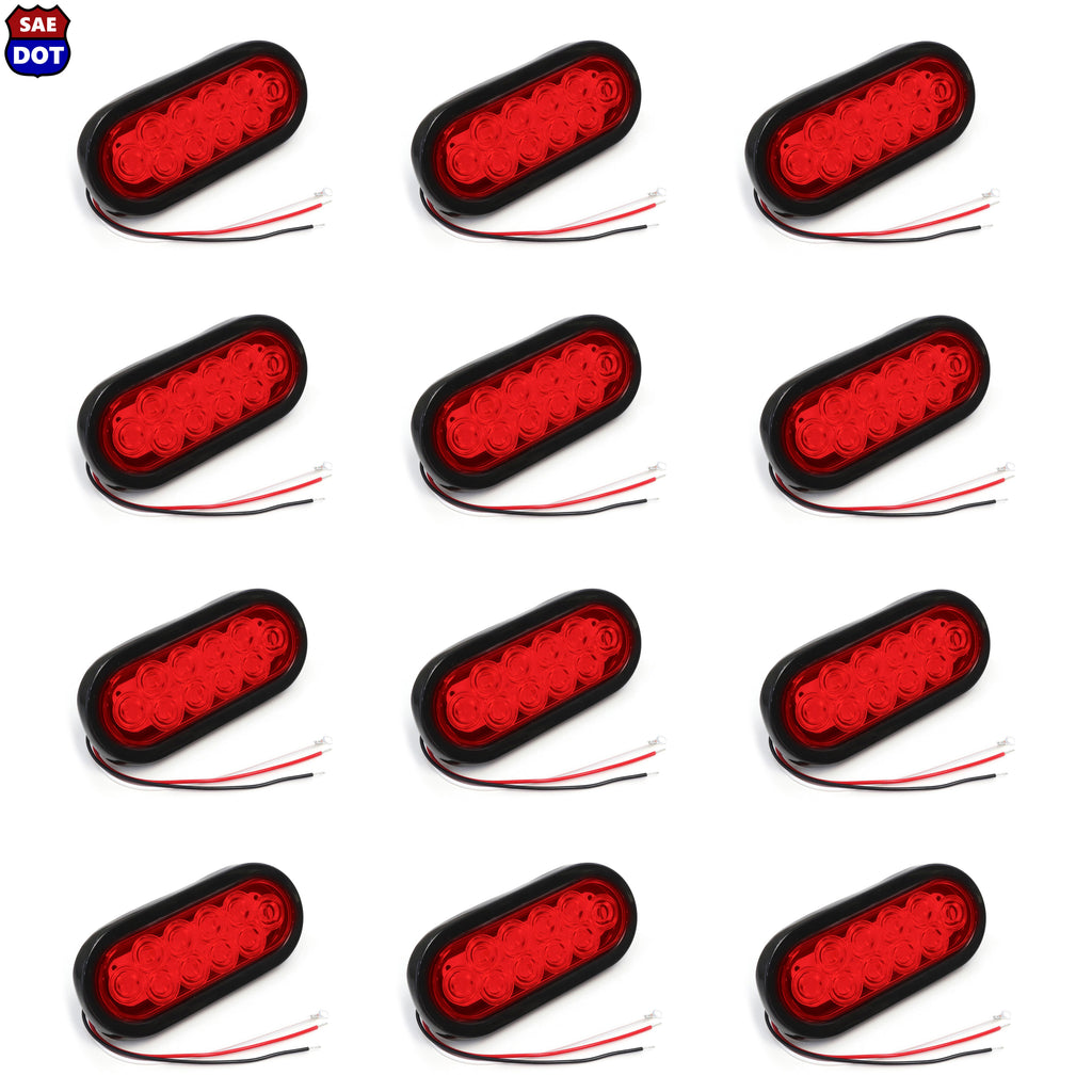 (12) fits Trailer Truck LED Sealed RED 6" Oval Stop/Turn/Tail Light Marine Waterproof