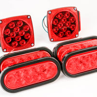 Led fits Pair Trailer Square Tail Light under 80" & 4) 6" Red Oval Side Marker Lights