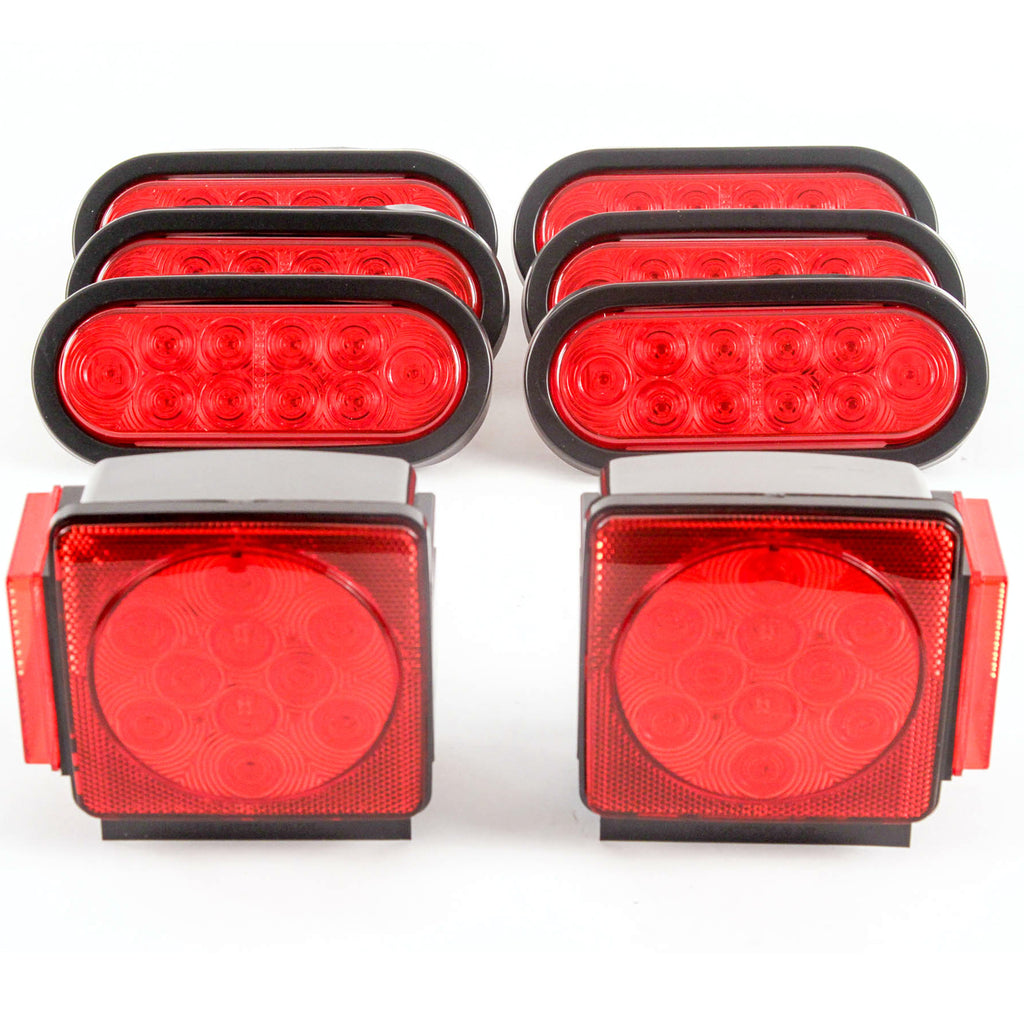 Led fits Pair Trailer Square Tail Light under 80" & 6) 6" Red Oval Side Marker Lights