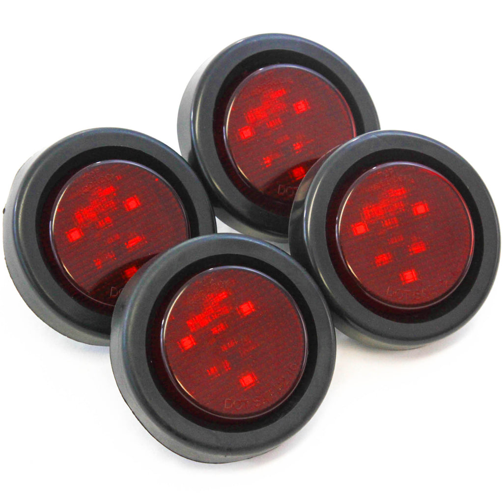 (4) fits Red LED 2" Round Clearance/Side Marker Light Kits with Grommet Truck Trailer RV