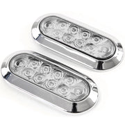 (2) fits 6" Oval Red Clear Chrome LED Stop Turn Tail Light Surface Mount Trailer Truck
