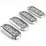 (4) fits 6" Oval Red Clear Chrome LED Stop Turn Tail Light Surface Mount Trailer Truck