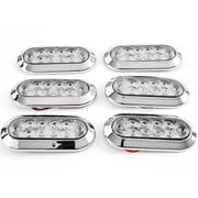 (6) fits 6" Oval Red Clear Chrome LED Stop Turn Tail Light Surface Mount Trailer Truck