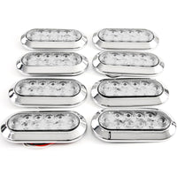 (8) fits 6" Oval Red Clear Chrome LED Stop Turn Tail Light Surface Mount Trailer Truck