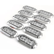 (10) fits 6" Oval Red Clear Chrome LED Stop Turn Tail Light Surface Mount Trailer Truck