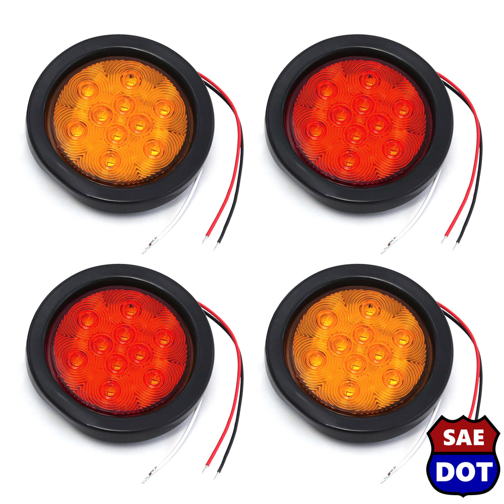 4" fits Round 2 Red & 2 Amber 10 LED Stop Turn Tail Light Brake Flush Truck Trailer