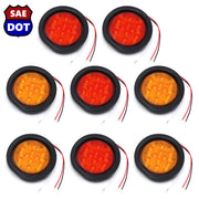 4" fits Round 4 Red & 4 Amber 10 LED Stop Turn Tail Light Brake Flush Truck Trailer