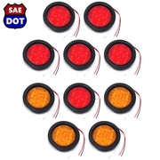4" fits Round 6 Red & 4 Amber 10 LED Stop Turn Tail Light Brake Flush Truck Trailer