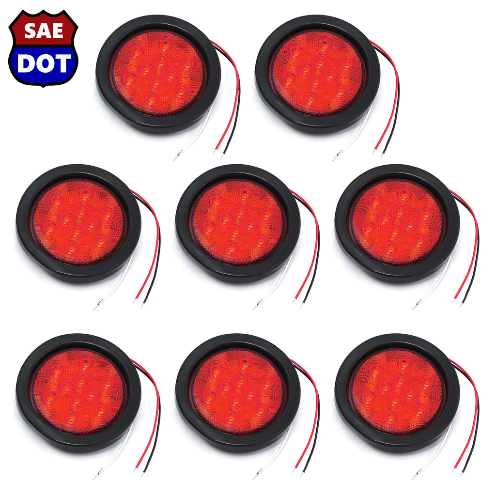 4" fits Round (8) Red 10 LED Stop Turn Tail Light Brake Flush Truck Trailer 4 Pairs